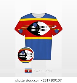 Uniforme de fútbol de la selección nacional de Suazilandia con fútbol y bandera de Suazilandia. Jersey de fútbol y fútbol con bandera. Plantilla de vectores.