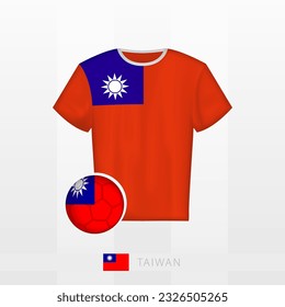 Uniforme de fútbol de la selección nacional de Taiwán con fútbol con bandera de Taiwán. Jersey de fútbol y fútbol con bandera. Plantilla de vectores.