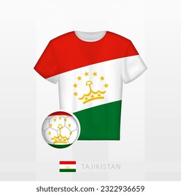 Uniforme de fútbol de la selección nacional de Tayikistán con fútbol con bandera de Tayikistán. Jersey de fútbol y fútbol con bandera. Plantilla de vectores.