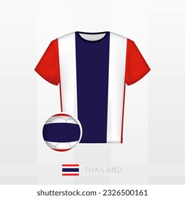 Football uniform of national team of Thailand with football ball with flag of Thailand. Soccer jersey and soccerball with flag. Vector template.
