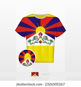 Uniforme de fútbol de la selección nacional del Tíbet con fútbol con bandera del Tíbet. Jersey de fútbol y fútbol con bandera. Plantilla de vectores.