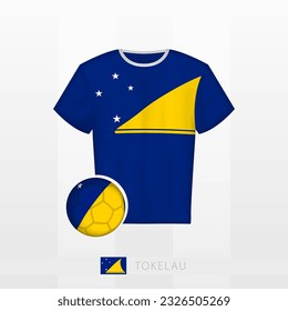 Uniforme de fútbol de la selección nacional de Tokelau con futbol con bandera de Tokelau. Jersey de fútbol y fútbol con bandera. Plantilla de vectores.