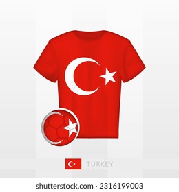 Football uniform of national team of Turkey with football ball with flag of Turkey. Soccer jersey and soccerball with flag. Vector template.