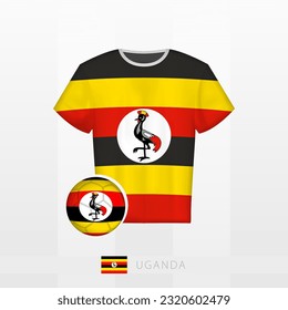 Uniforme de fútbol de la selección nacional de Uganda con fútbol con bandera de Uganda. Jersey de fútbol y fútbol con bandera. Plantilla de vectores.