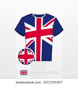 Football uniform of national team of United Kingdom with football ball with flag of United Kingdom. Soccer jersey and soccerball with flag. Vector template.