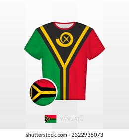 Uniforme de fútbol de la selección nacional de Vanuatu con fútbol con bandera de Vanuatu. Jersey de fútbol y fútbol con bandera. Plantilla de vectores.