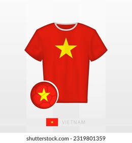 Football uniform of national team of Vietnam with football ball with flag of Vietnam. Soccer jersey and soccerball with flag. Vector template.