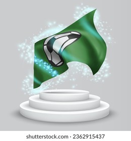 Football, vector 3d flag on the podium surrounded by a whirlwind of magical radiance