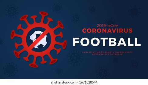 Football vector banner caution coronavirus. Stop 2019-nCoV outbreak. Coronavirus danger and public health risk disease and flu outbreak. Cancellation of sporting events and matches concept