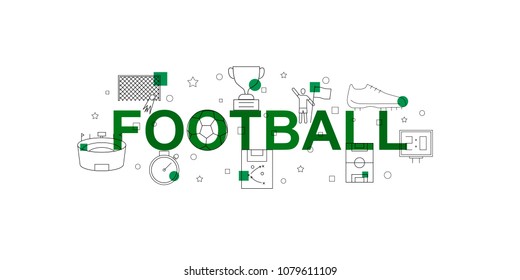 Football vector banner. Word with line icon. Vector background