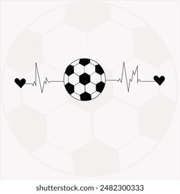 In: Football Vektorgrafik Design. Heartbeat Football-Symbol. Fußballliebhaber Schwarz-Weiß Illustrator Design. Sportler. 