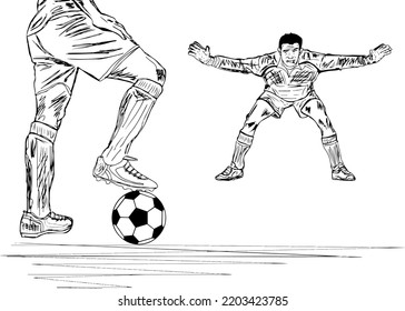 Football Vector Illustration, Football Goalkeeper Standing To Stop Penalty Stroke, Soccer Goalkeeper Standing Pose Sketch Drawing, Soccer Player Cartoon Drawing