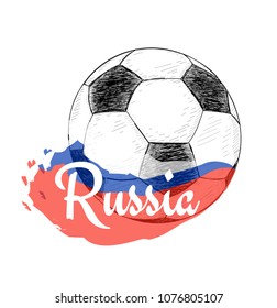 Football vector illustration in Russia. Russian flag and soccer ball