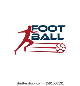 Football vector illustration of a silhouette football player isolated on white background. Sport Logo with Football text and Football player figure. Soccer vector for icon, logo, app, symbol.