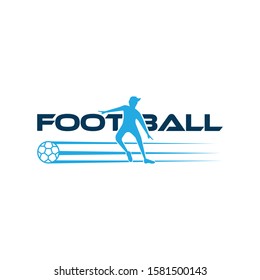 Football vector illustration of a silhouette football player isolated on white background. Sport Logo with Football text and Football player figure. Soccer vector for icon, logo, app, symbol.