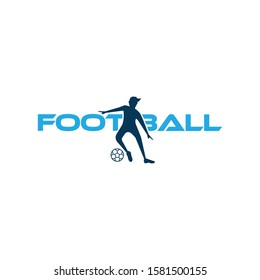 Football vector illustration of a silhouette football player isolated on white background. Sport Logo with Football text and Football player figure. Soccer vector for icon, logo, app, symbol.