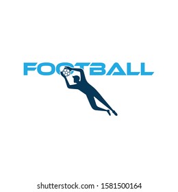 Football vector illustration of a silhouette football player isolated on white background. Sport Logo with Football text and Football player figure. Soccer vector for icon, logo, app, symbol.