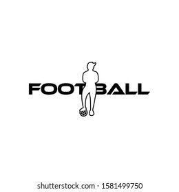 Football vector illustration. Sport Logo with football text and football player figure isolated on white background. Vector design template for football championship or competition design element.