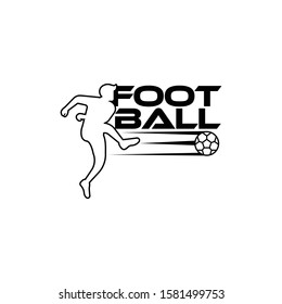Football vector illustration. Sport Logo with football text and football player figure isolated on white background. Vector design template for football championship or competition design element.