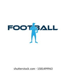 Football vector illustration. Sport Logo with football text and football player figure isolated on white background. Vector design template for football championship or competition design element.