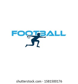 Football vector illustration. Sport Logo with football text and football player figure isolated on white background. Vector design template for football championship or competition design element.