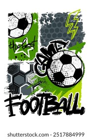 Fußball-Vektorgrafik für T-Shirt. Sportabdruck für Jungen. Fußballspiel