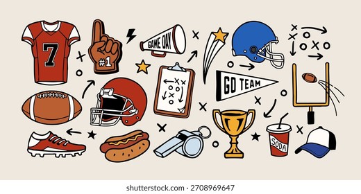 Ilustrações de vetor de futebol. Elementos vetoriais do futebol americano.