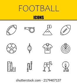 football vector line icons set. rugby, whistle and goal Icons. Thin line design. Modern outline graphic elements, simple stroke symbols stock illustration