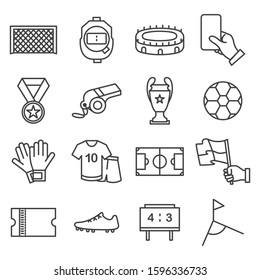 Football vector lines icon set. Contains such Icons as ball, whistle, Stadium and more. Editable Stroke