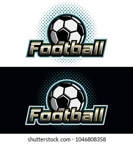 Football vector logo with classic ball image on black and white background
