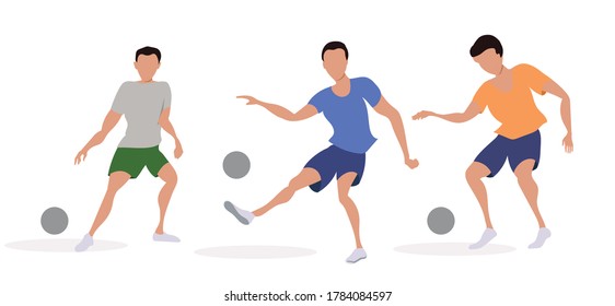 Football. Vector set of soccer players athletes in motion.