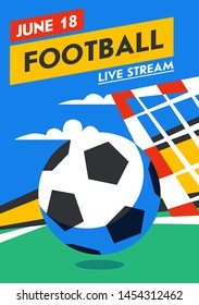 Football vertical web banner. Live stream match. Football ball in the background of stadium. Penalty. Full color vector illustration in flat style