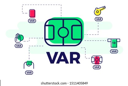 Football Video Assistant Referee Flat Vector Illustration. Soccer VAR 
Infographics With Icons