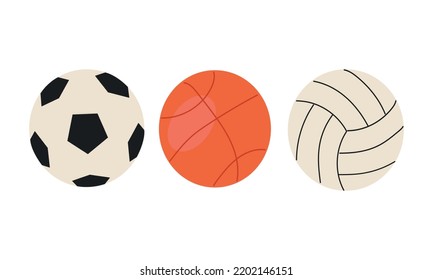 Football, volleyball, basketball balls. Flat vector illustration.