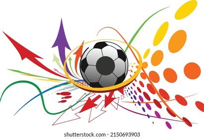 Football wallpaper with the ball and lines with dots in colorfull background illustration