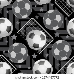 Football wallpaper. Seamless sport pattern with balls. Sport printing design. Creative grunge design of sport. Sports equipment seamless pattern