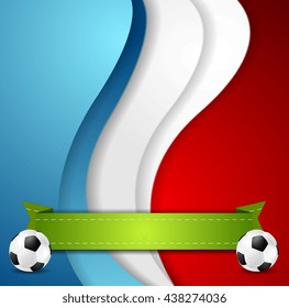 Football wavy background with French flag colors and green ribbon