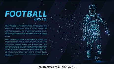 Football which consists of points. Particles in the form of a football player on dark background. Vector illustration. Graphic concept soccer.