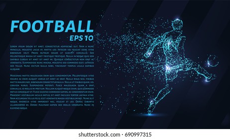 Football which consists of points. Particles in the form of a football player on dark background. Vector illustration. Graphic concept soccer.