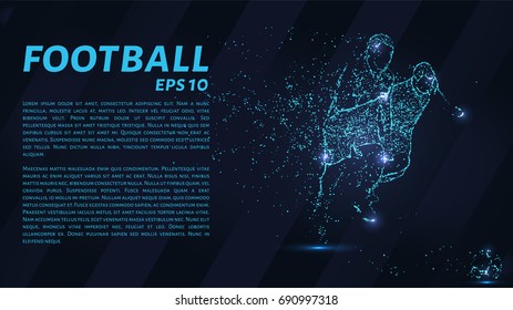 Football which consists of points. Particles in the form of a football player on dark background. Vector illustration. Graphic concept soccer.