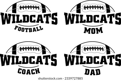 Football - Wildcats is a sports team design that includes text with the team name and a football graphic. Great for Wildcats t-shirts, mugs, advertising and promotions for teams or schools.