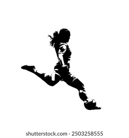 Football women, female soccer player kicking ball, isolated vector silhouette, ink drawing, Football women, female soccer player kicking ball, isolated vector silhouette, ink drawing, spotting blacks