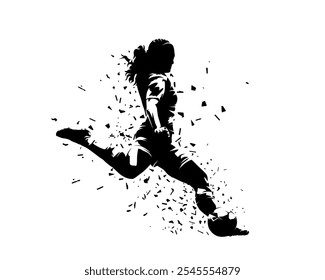 Football women, female soccer player kicking ball, distorted isolated vector silhouette, ink drawing, Football women, female soccer player kicking ball, isolated vector silhouette, ink drawing