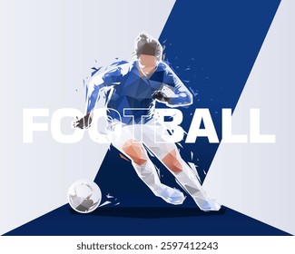Football women graphic design, female soccer player. Sports low polygonal vector illustration
