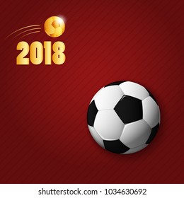 Football World 2018 , gold soccer on red background , vector illustration