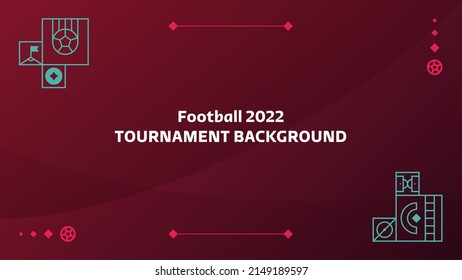 Fußball 2022 Turnier Hintergrund. Vektorgrafik-Fußball-Muster für Banner, Karten, Website. Bordeaux-Farbquatar