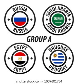 Football World Championship Group A. Soccer World Tournament 2018 in Russia. Vector flag Collection.