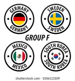 Football World Championship Group F. Soccer World Tournament 2018 in Russia. Vector flag Collection.