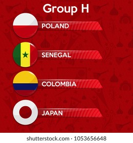 Football World championship groups. Group H. Vector flag collection. 