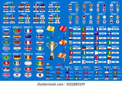 Football World championship groups. Set of four different flag illustration. Vector flag collection. 2018 soccer world tournament in Russia. World football cup. Nations flags info graphic.